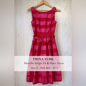 Trina Turk Metallic Stripe Fit & Flare Dress Size 2 Pink Red
